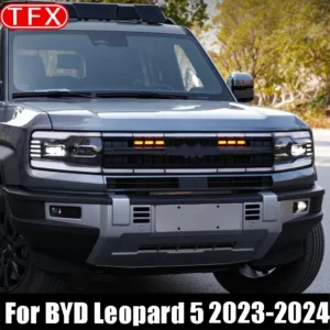 For BYD Leopard 5 Denza B5 2025 2026 Car Front Grille Small Yellow Lights Center Mesh LED Daytime Running Lights Accessories